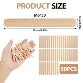 50Pcs Dowels Cabinet Drawer Round Dowels for Cabinet & Drawer Assembly,6 mm Lengths Round Dowels for Furniture Repair, Reinforcement & Joint Connectors in Shelves, Bookcases & Cupboards