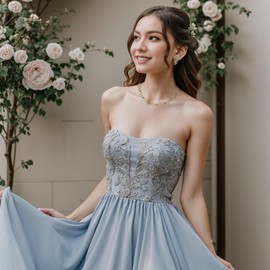 BriLove Wedding Jewelry Set for Brides, Rhinestone Crystal Flower Leaf Cluster Choker Necklace Link Bracelet Stud Earrings for Bridal Women Bridesmaid Blue Topaz Gold-Tone