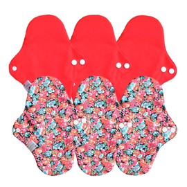 3D Dimensional Easy to Wash and Dry for Daytime Use, 100% Organic Cloth Napkins, 9.8 inches (25 cm), Set of 6 (Red/Daisy)