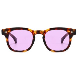 Long Keeper Retro Square Sunglasses Mens Womens Small Classic Vintage Sunglasses Unisex Lightweight Full Rim Square Driving Sun Glasses Anti UV400 (Leopard Frame - Purple Lens)