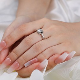 Hitlinker Moissanite Engagement Rings for Women S925 Sterling Silver Moissanite Rings 1ct D color VVS1 Round Cut Lab Created Diamond Rings 4 Prong Solitaire Wedding Ring Promise Ring Anniversary Rings for Her Size 5