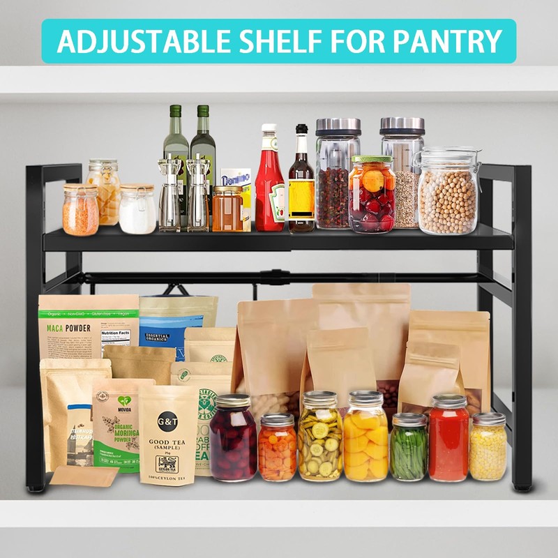 Vaphayva Expandable Kitchen Cabinet Counter Shelf, Adjustable Countertop Organizer, Pantry