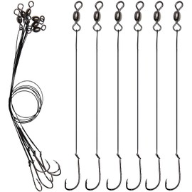 Fishing Wire Leader Hook Rigs, 12pcs Stainless Steel Wire Line Anti-bite for Fishing Saltwater Heavy Duty Fishing Lure Bait Rig with Crane Swivel and Barb Hooks