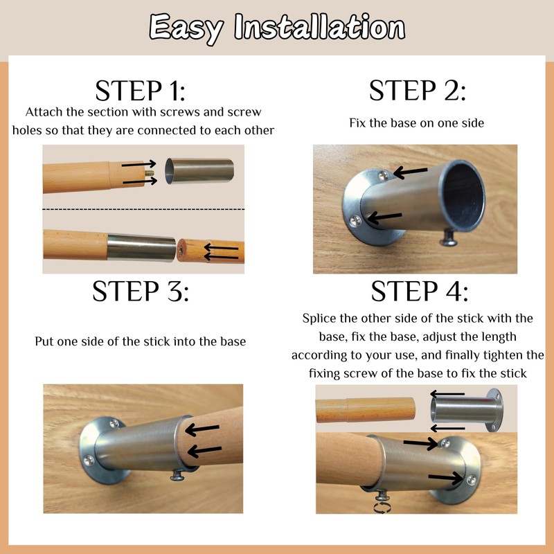 Beyeutao Wooden Closet Rod Adjustable 48-60 inches Closet Rod for