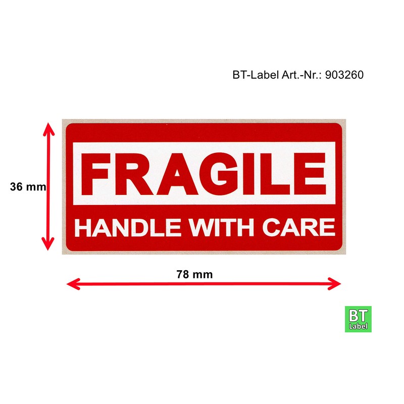 BT-Label 650 Warning Labels Fragile Stickers 78 x 36 mm