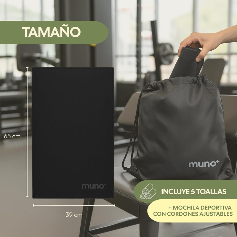 muno+ Toalla Microfibra para Gimnasio 65×39 cm – Pack de