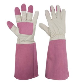 HANDLANDY Long Rose Pruning Gardening Gloves for Men & Women, Thorn Proof Pigskin Leather Gauntlet Gloves (Large, Pink)