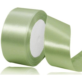 Sage Green Satin Ribbon 1-1/2 Inches, 25 Yards Solid Color Fabric Ribbon for Gift Wrapping, Crafting, Bows Making, Sewing Projects, Christmas Tree and Wedding Party Decoration