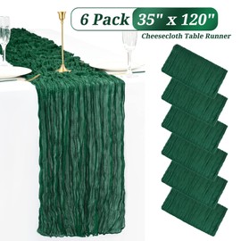 6 Pack Dark Green Cheesecloth Gauze Semi-Sheer Table Runner - 10FT Long Boho Rustic Wedding Decor for Arch Draping Bridal Shower Holiday Party