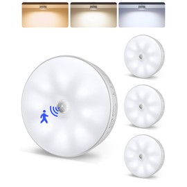 EZVALO 4 Pack Motion Sensor Closet Lights, 1200mAh USB-C Rechargeable LED Puck Lights, Motion Sensor Light Indoor, Under Cabinet Lights, Dimmable, 3 Color Temps, Magnetic, Stick-On for Closet, Pantry