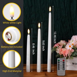 Tuanse 20 Pack White Flameless Taper Candles Flickering Bulk Long LED Advent Candlesticks Battery Operated with Remote and Timer 3D Realistic Wick Lights for Wedding Valentines Window Decor(9.65")