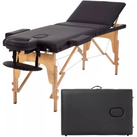 BestMassage Massage Table Massage Bed 3 Fold Portable Massage Table 73" L x 32" W Spa Bed - Black