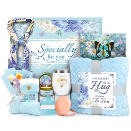 ElatedMore Happy Birthday Gifts for Women Mom Daughter Sister Wife Grandma, for Her, Self Care Gift Get Well Relaxing Spa Gift Basket Set (Blue)