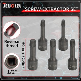 JEUCLEL 5PCS 1/2” Drive Impact Wedge Proof Extractor Set, Easy Out Bolt Remover Adaptor Kit, Bolt Extractor Removal Tool, Kit for Broken Removing Nuts Bolts Screw