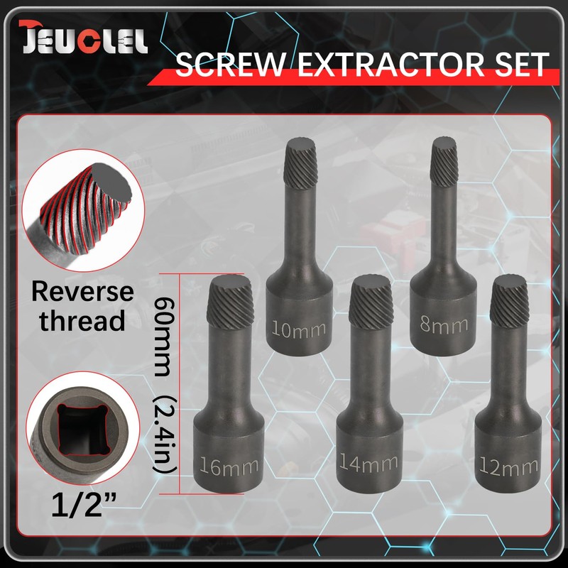 JEUCLEL 5PCS 1/2” Drive Impact Wedge Proof Extractor Set, Easy