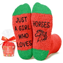HAPPYPOP Christmas Gifts for Teens Women - Red Christmas Stockings Teen Girls 2025 Secret Santa Socks Fuzzy Stocking Stuffers Horse Gifts