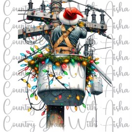 Handmade Sublimation Transfer Lineman Christmas Ready To Press Heat Transfer