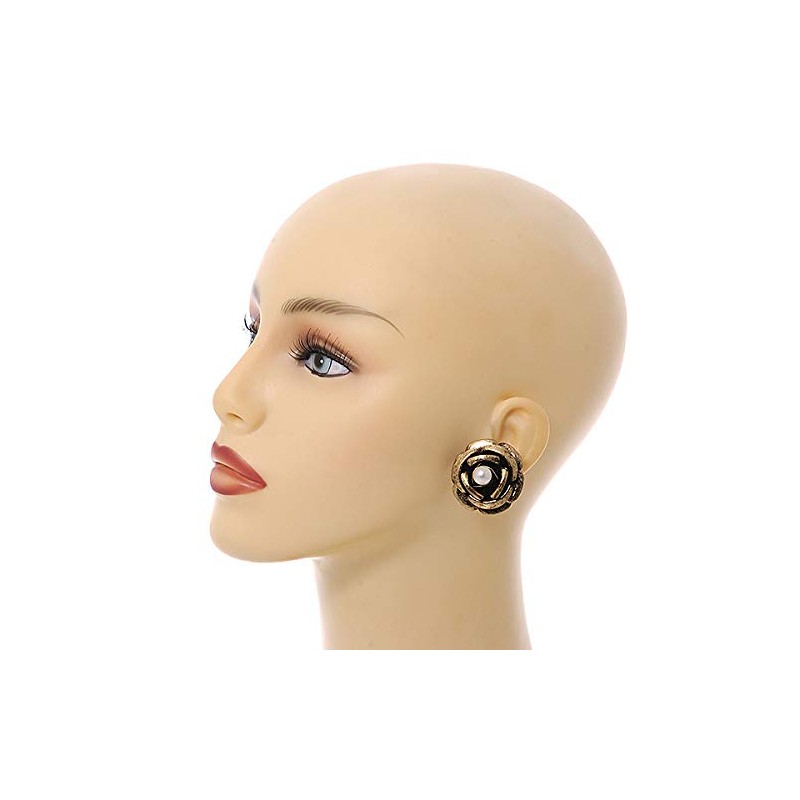 30mm D/Large Dimensional Rose Stud Earrings/Bronze Tone