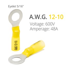 Wirefy 90 PCS Heat Shrink Ring Terminals 5/16" - Resistant Ring Connectors - Eyelet Wire Connectors - Yellow 10-12 AWG