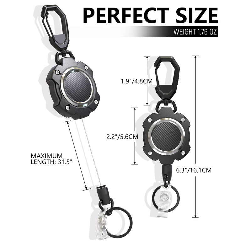 LIUGX Retractable Keychain, Heavy Duty Carabiner Key Chains, 10,000+ Rebound,