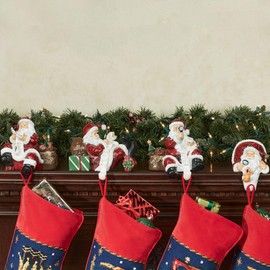 Touch of Class Checking It Twice Christmas Stocking Holder Set of Four Exclusive Holiday Decor | 4 Handpainted Classic Christmas Sculptures Featuring Santa Claus | Decorative Holiday Hook Hanger Set