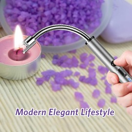 Electric Lighter, Candle Lighter Arc Coil Flameless Lighter Windproof Portable Long Lighter Plasma USB Rechargeable Zinc Alloy Flexible Neck (Silver)