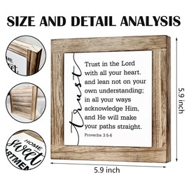 Christian Decor Art, Christian Desk Signs, Rustic Farmhouse Home Decor, Office Decoration for Shelf, Proverbs 3:5-6 Scripture Signs, Religious Faith Gift, Trust In The Lord Sign