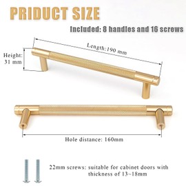 Cobenga 8 Pcs Kitchen Cupboard Handles Knurled, 190 cm Cabinet Handles Gold Modern Furniture Handles, Door Handles Kitchen Drawer Handles, Vintage Handles for Kitchen Cupboards, Chest of Drawers