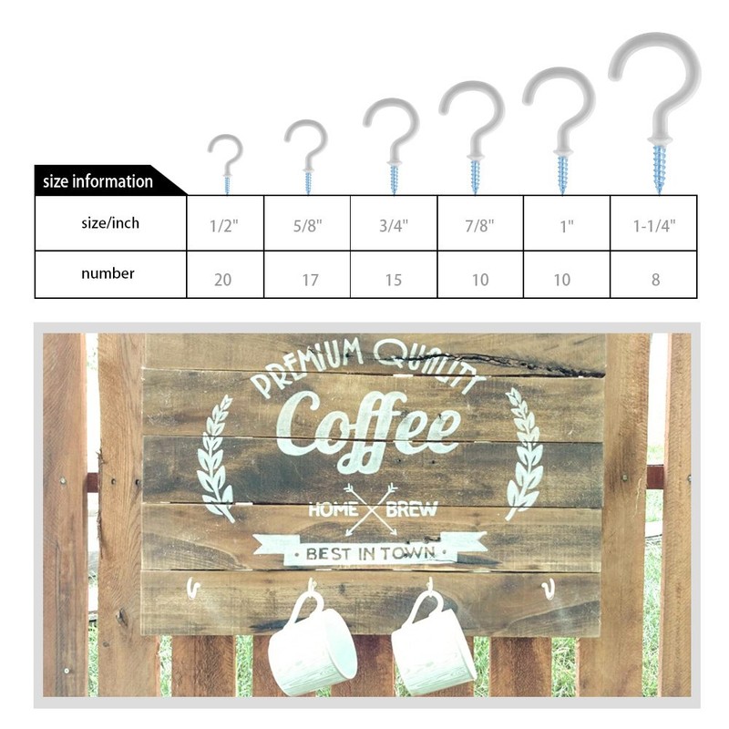 Kuuqa 80 Pieces Vinyl Coated Ceiling Screw Hooks Cup Hooks