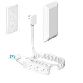 H HUNLEE 5FT Flat Extension Cord Ultra Thin Outlet Concealer with Cord Concealer Kit,Flat Outlet Extender with 3 Outlet Power Strip,Universal Size Flat Plug Power Strip for Home,ETL Listed,White