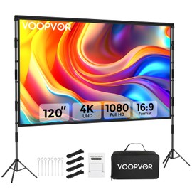 Outdoor Projector Screen with Stand: VOOPVOR 120 inch Portable Projector Screen Indoor - Upgraded Movie Screen 16:9 4K HD - Wrinkle-Free Lightweight Projection Screen with Carry Bag for Backyard Night