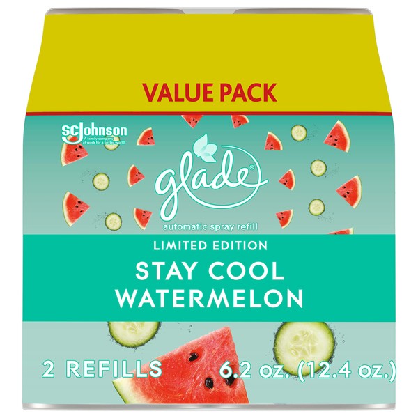 Glade Automatic Spray Refill, Air Freshener for Home and Bathroom, Stay Cool Watermelon, 6.2 Oz, 2 Count