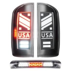 Cenfeild LED Tail Lights Pair + 3rd Third Brake Cargo Lamp Fit for Dodge RAM 1500 2007-2008, for Dodge RAM 2500 3500 2007-2009 Pickup Truck [Factory Halogen Type] Assembly, Clear Lens, 3 Pcs