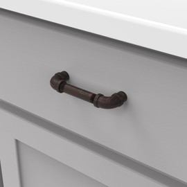 Hickory Hardware 1 Pack Solid Core Kitchen Cabinet Pulls, Luxury Cabinet Handles, Hardware for Doors & Dresser Drawers, 3-3/4 Inch (96mm) Hole Center, Vintage Bronze, Pipeline Collection