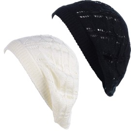 BYOS - Gorro de punto de ganchillo suave y ligero estilo parisino, 2-pack Wavy Stripes Off White & Black, Talla única