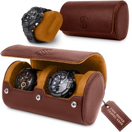 2 Watch Travel Case Roll for Men - Durable Watch Case with Removable Cushions - Watch Storage Case for Men & Women - Watch Roll Travel Case - Travel Watch Cases for Men & Women (Brown/Caramel)
