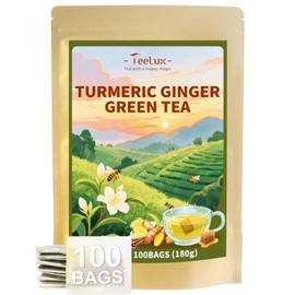 TeeLux Ginger Turmeric Green Tea Bags, Smooth Steamed Green Tea with Spicy Ginger, Earthy Turmeric & Sweet Honey Aroma, 100 Count, Hot & Iced Tea