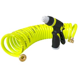 SANFU PU Recoil Garden Water Hose 3/8"ID x 25ft Premium with Sprayer Nozzle Retractable, Outdoor Pets-Washing Patio Hose Marine&Boat, Lime(25')