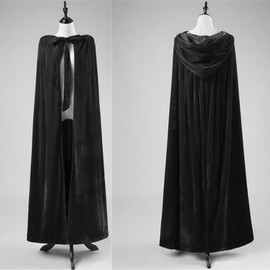 Capa de Halloween 150cm con Capucha, Velvet Unisex para Navidad, Disfraz de Mago, Cosplay y Vampiro (Negro)