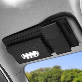 ZIMISI Car Sun Visor Organizer, Multi-Pocket Leather Visor Storage Pouch with Sunglasses Holder & Card Clips, Universal Car Interior Storage Accessories for Pen, License, Paper (Black)