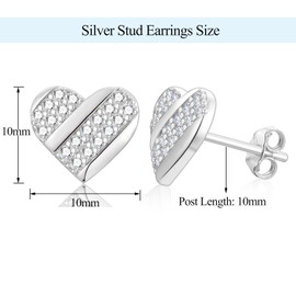 Silver Stud Earrings for Women Girls, Sterling Silver Heart Stud Earrings with Cubic Zirconia, Hypoallergenic Silver Earrings Studs Jewellery Gift for Birthday Wedding Christmas