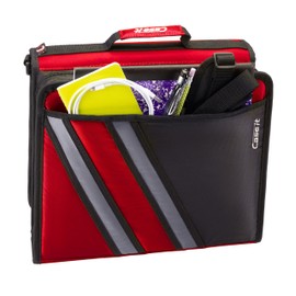 Case-it The Z Shape Zipper Binder - Two Binders in One - Double Sided 1.5 Inch D-Ring - Multiple Pockets - 500 Page Capacity - Comes with Shoulder Strap, Fire Engine Red Z-176