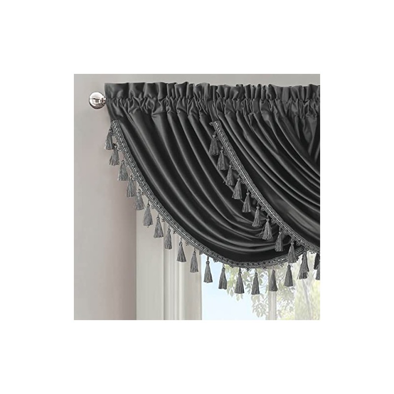 Royal Tradition Heavyweight Velvet Waterfall Valance, Grey (37x57) Single Rod