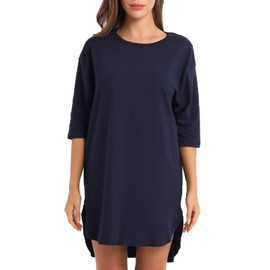 LIQQY - Camisón para mujer con cuello redondo, manga 3/4, Azul marino, S