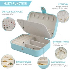 ALINK Travel Jewelry Case,Small Jewelry Box,Portable Travel Jewellery Box Trays Organizer Display Storage Case for Rings and Earrings (Sky-Blue)