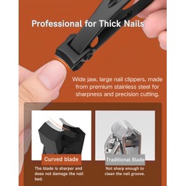 Boriad Professional Heavy Duty Toenail Clippers for Thick Nails - 15mm Wide Jaw & Ergonomic Grip for Seniors, Men, Women - with Nano-Glass Nail File & Case (Durable Stainless Steel)