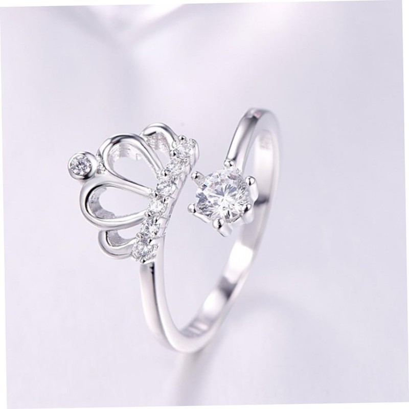 BESPORTBLE Adjustable Copper Crown Ring with Rhinestones Elegant Open Ring