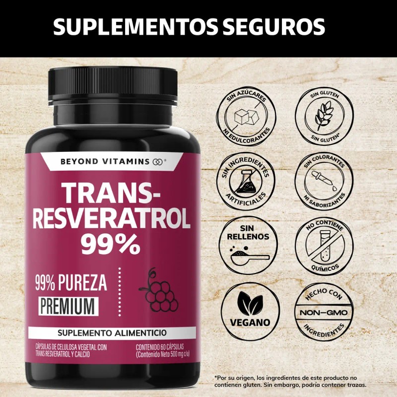 Trans Resveratrol Capsulas Calcio Alta Concentración Puro Blanco Cápsulas Veganas