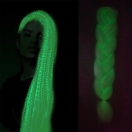 Braiding Hair, Braids Hair Extensions, 24 Inch Jumbo Dreads Hair Extensions Pre Stretched, Glowing in the Dark Kanekalon Synthetic Hair Wigs for Women (White)