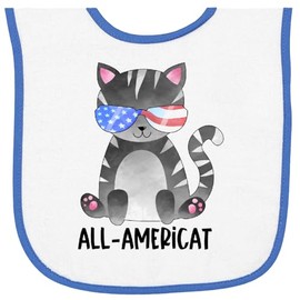 inktastic All Ameri-Cat 4th Of July Cat in Flag Sunglasses Baby Terry Cloth Bib White and Royal 413a9